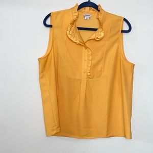J.Crew gold sleeveless half button up blouse, women's size 14